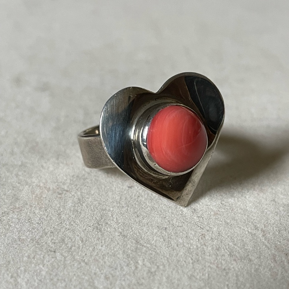 sterling silver ring with pink coral stone
